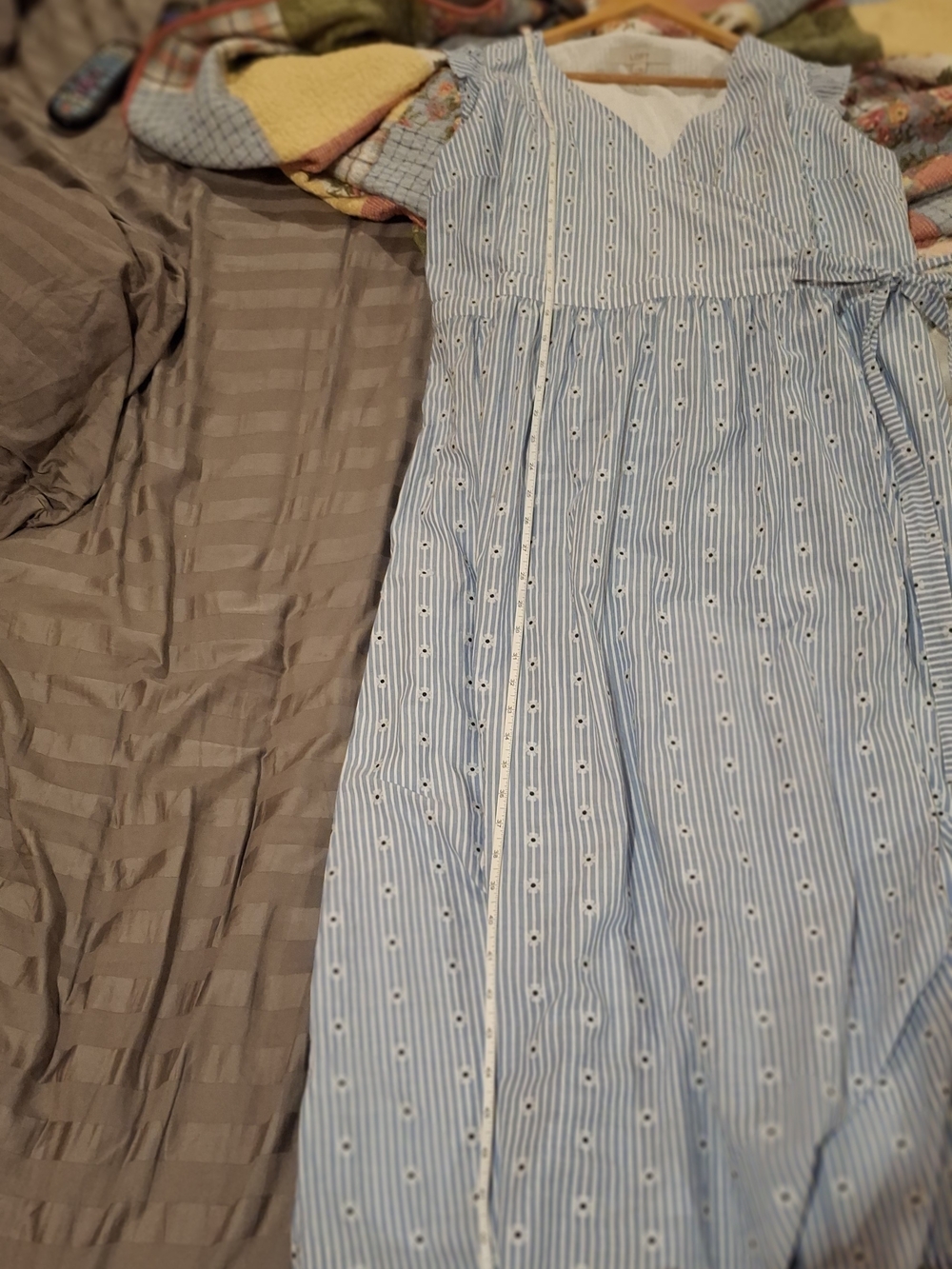 LOFT Blue and White Striped Wrap Maxi Dress with Tie - Picture 14 of 15